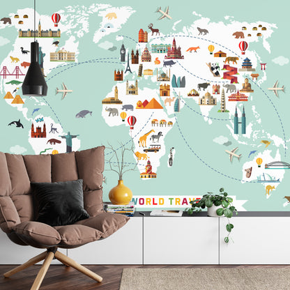 Fototapeta Mapa Dla Dzieci Podróżnicza – aranżacja wnętrza