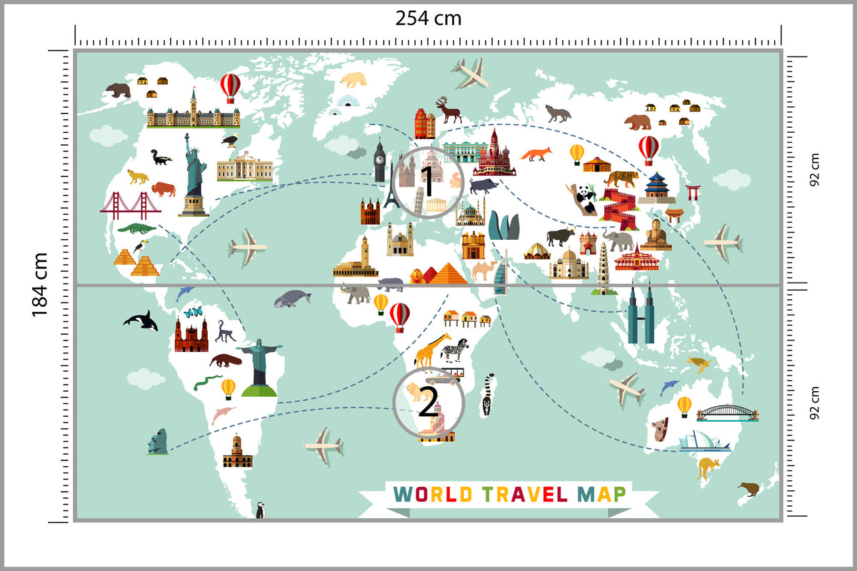 Fototapeta Mapa Dla Dzieci Podróżnicza 254 × 184 cm – podgląd kadru