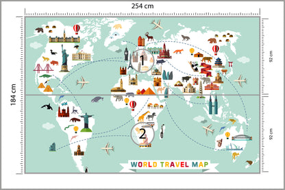 Fototapeta Mapa Dla Dzieci Podróżnicza 254 × 184 cm – podgląd kadru