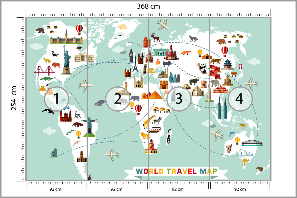 Fototapeta Mapa Dla Dzieci Podróżnicza 368 × 254 cm – podgląd kadru