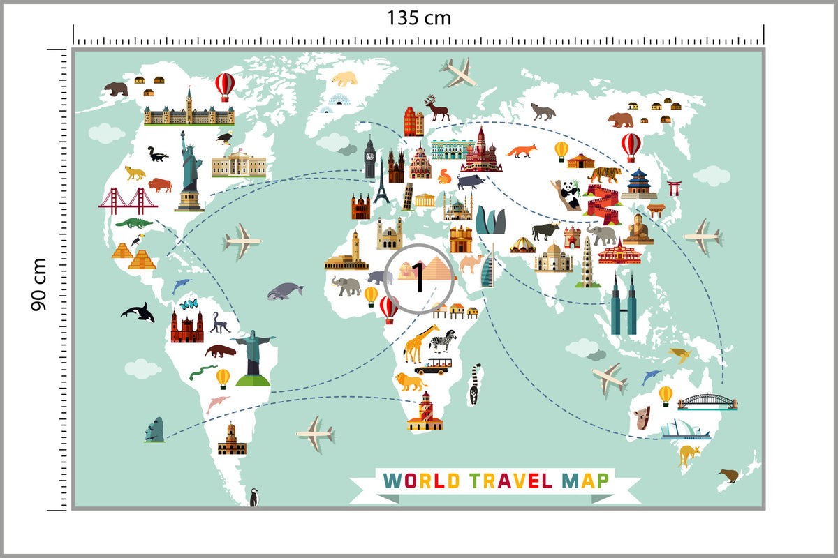 Fototapeta Mapa Dla Dzieci Podróżnicza 135 × 90 cm – podgląd kadru