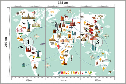 Fototapeta Mapa Dla Dzieci Podróżnicza 315 × 210 cm – podgląd kadru