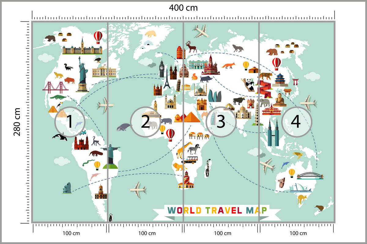 Fototapeta Mapa Dla Dzieci Podróżnicza 400 × 280 cm – podgląd kadru