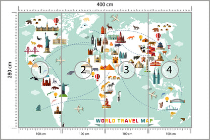 Fototapeta Mapa Dla Dzieci Podróżnicza 400 × 280 cm – podgląd kadru