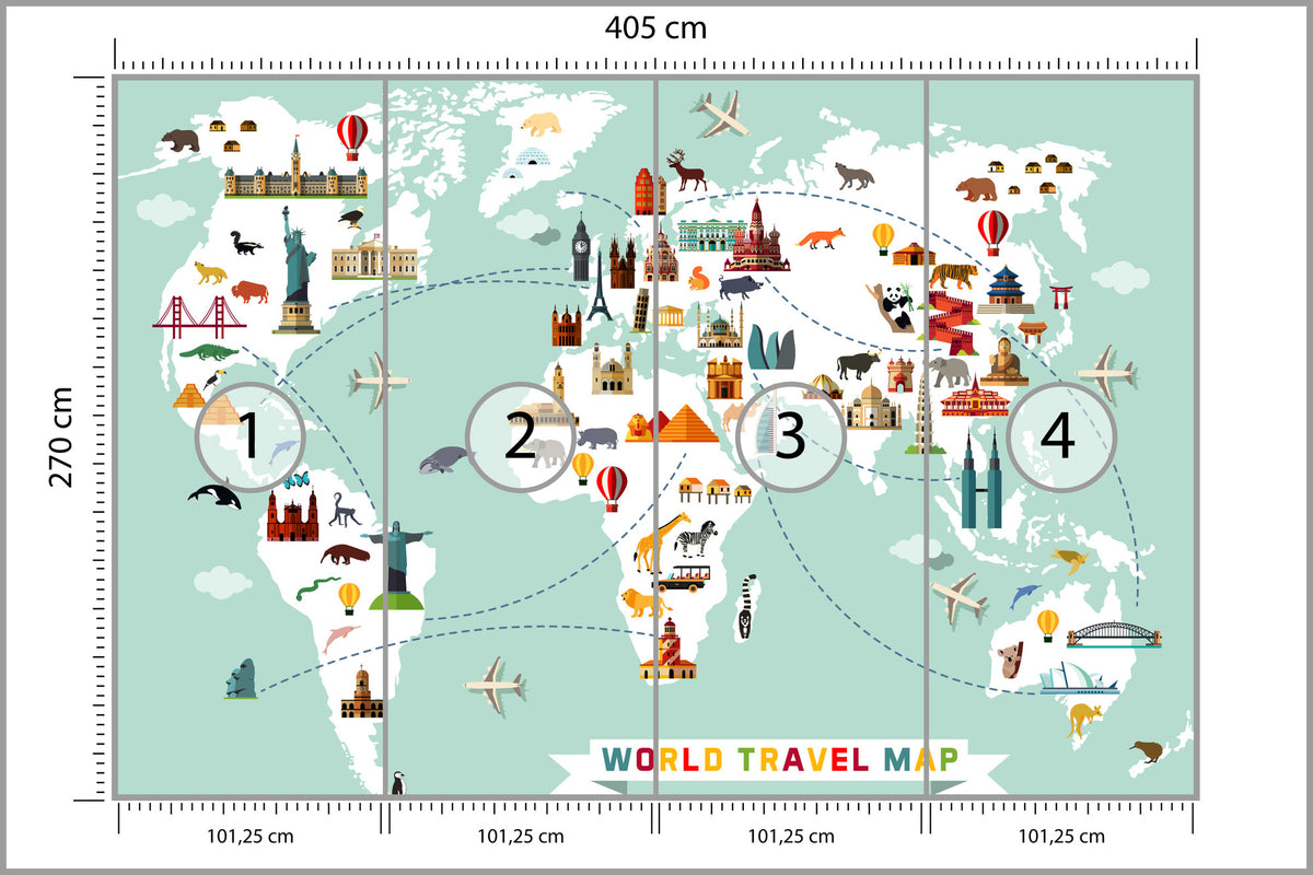 Fototapeta Mapa Dla Dzieci Podróżnicza 405 × 270 cm – podgląd kadru