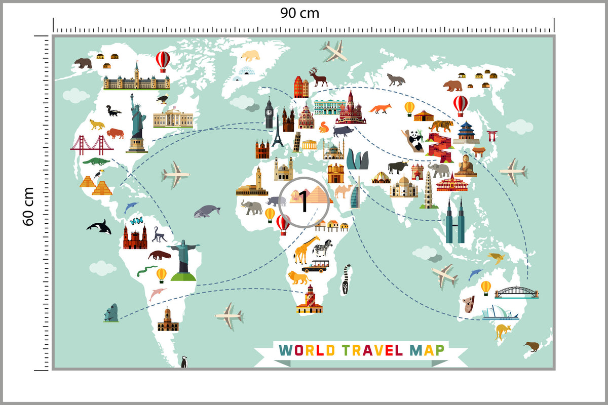 Fototapeta Mapa Dla Dzieci Podróżnicza 90 × 60 cm – podgląd kadru