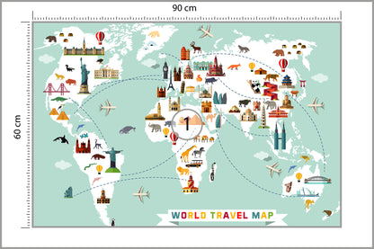 Fototapeta Mapa Dla Dzieci Podróżnicza 90 × 60 cm – podgląd kadru