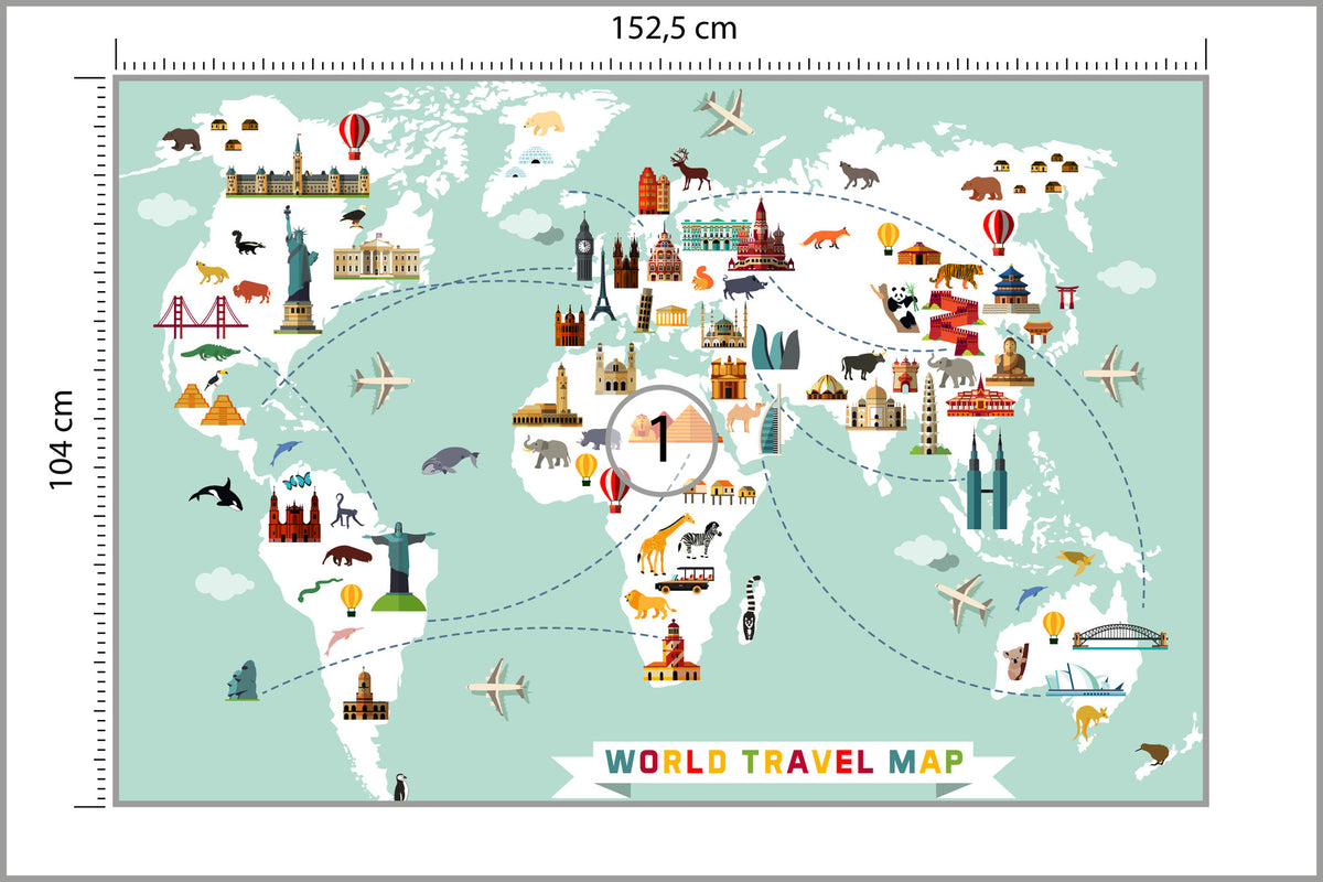 Fototapeta Mapa Dla Dzieci Podróżnicza 152,5 × 104 cm – podgląd kadru