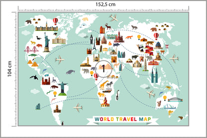 Fototapeta Mapa Dla Dzieci Podróżnicza 152,5 × 104 cm – podgląd kadru