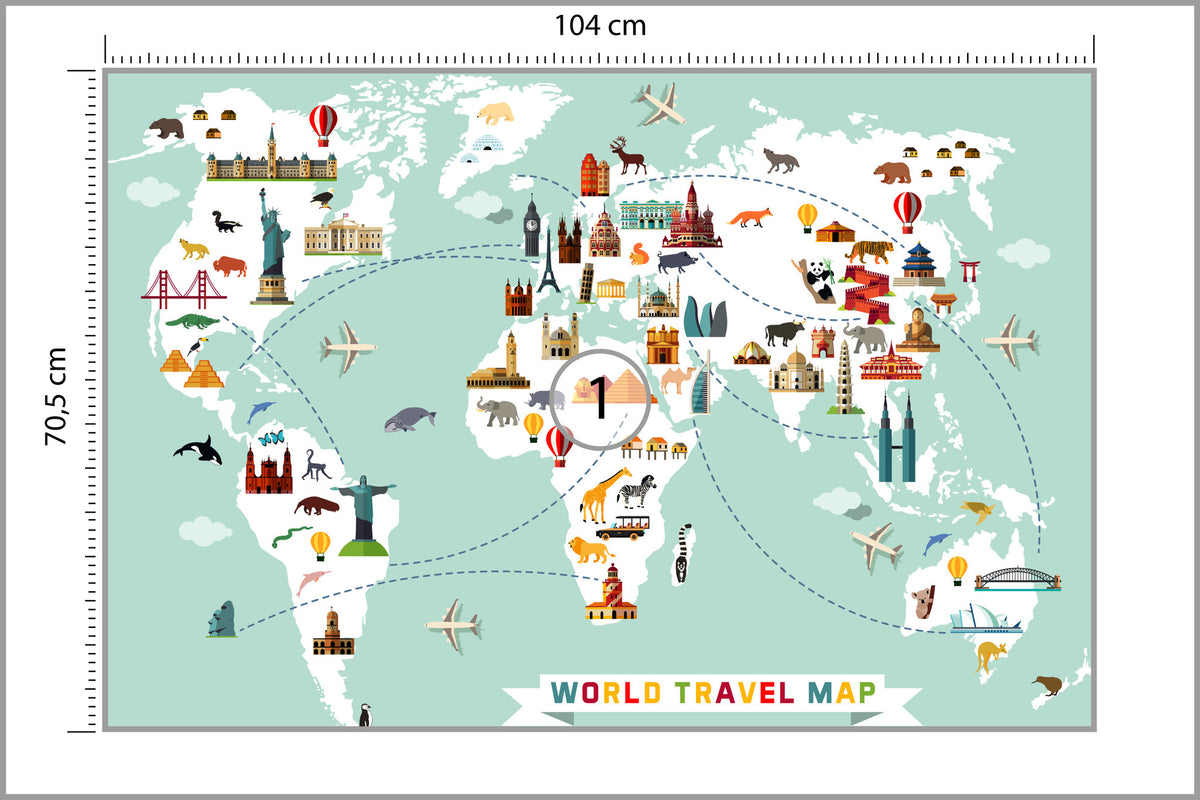 Fototapeta Mapa Dla Dzieci Podróżnicza 104 × 70,5 cm – podgląd kadru