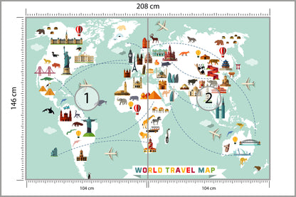 Fototapeta Mapa Dla Dzieci Podróżnicza 208 × 146 cm – podgląd kadru