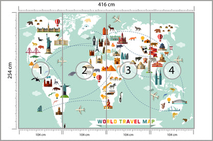 Fototapeta Mapa Dla Dzieci Podróżnicza 416 × 254 cm – podgląd kadru