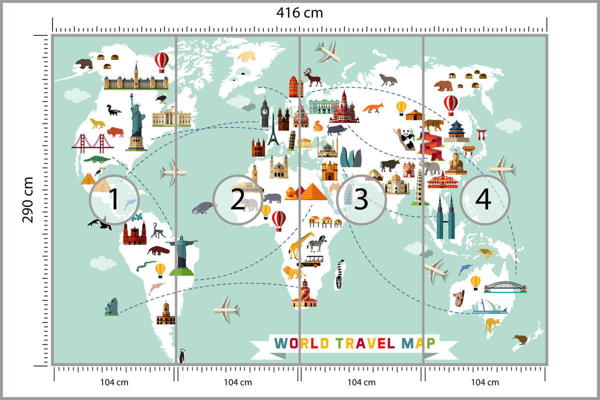 Fototapeta Mapa Dla Dzieci Podróżnicza 416 × 290 cm – podgląd kadru