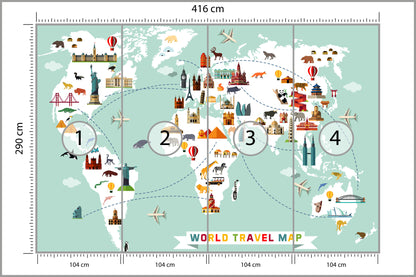 Fototapeta Mapa Dla Dzieci Podróżnicza 416 × 290 cm – podgląd kadru
