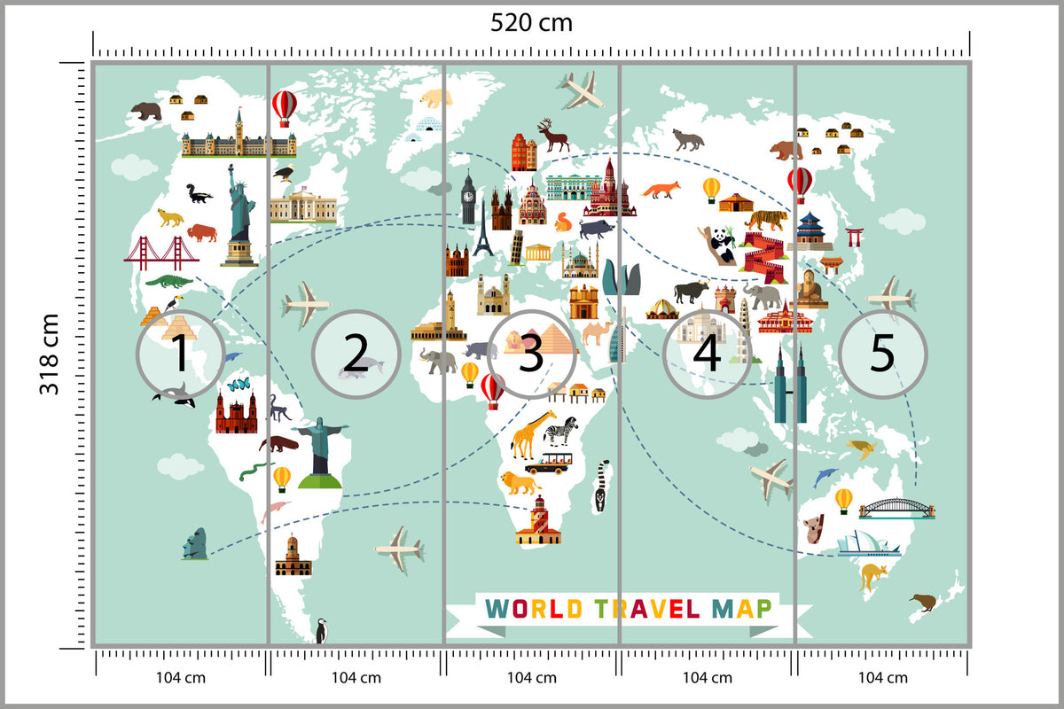 Fototapeta Mapa Dla Dzieci Podróżnicza 520 × 318 cm – podgląd kadru