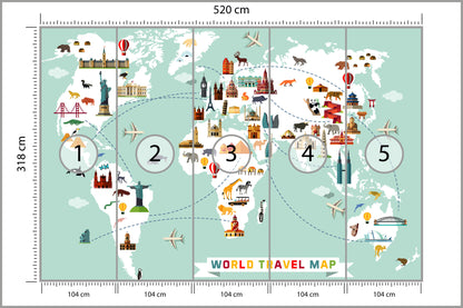 Fototapeta Mapa Dla Dzieci Podróżnicza 520 × 318 cm – podgląd kadru