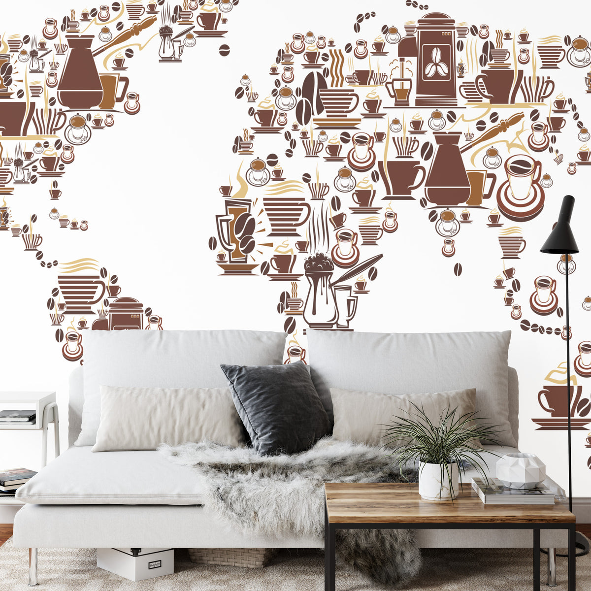 Fototapeta Kawowa Mapa Świata – aranżacja wnętrza