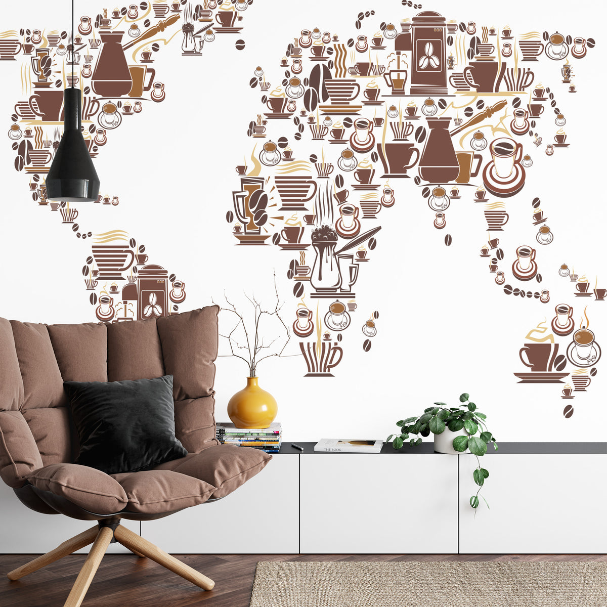 Fototapeta Kawowa Mapa Świata – aranżacja wnętrza