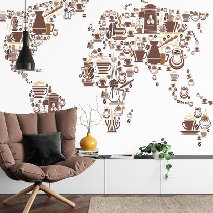 Fototapeta Kawowa Mapa Świata – aranżacja wnętrza