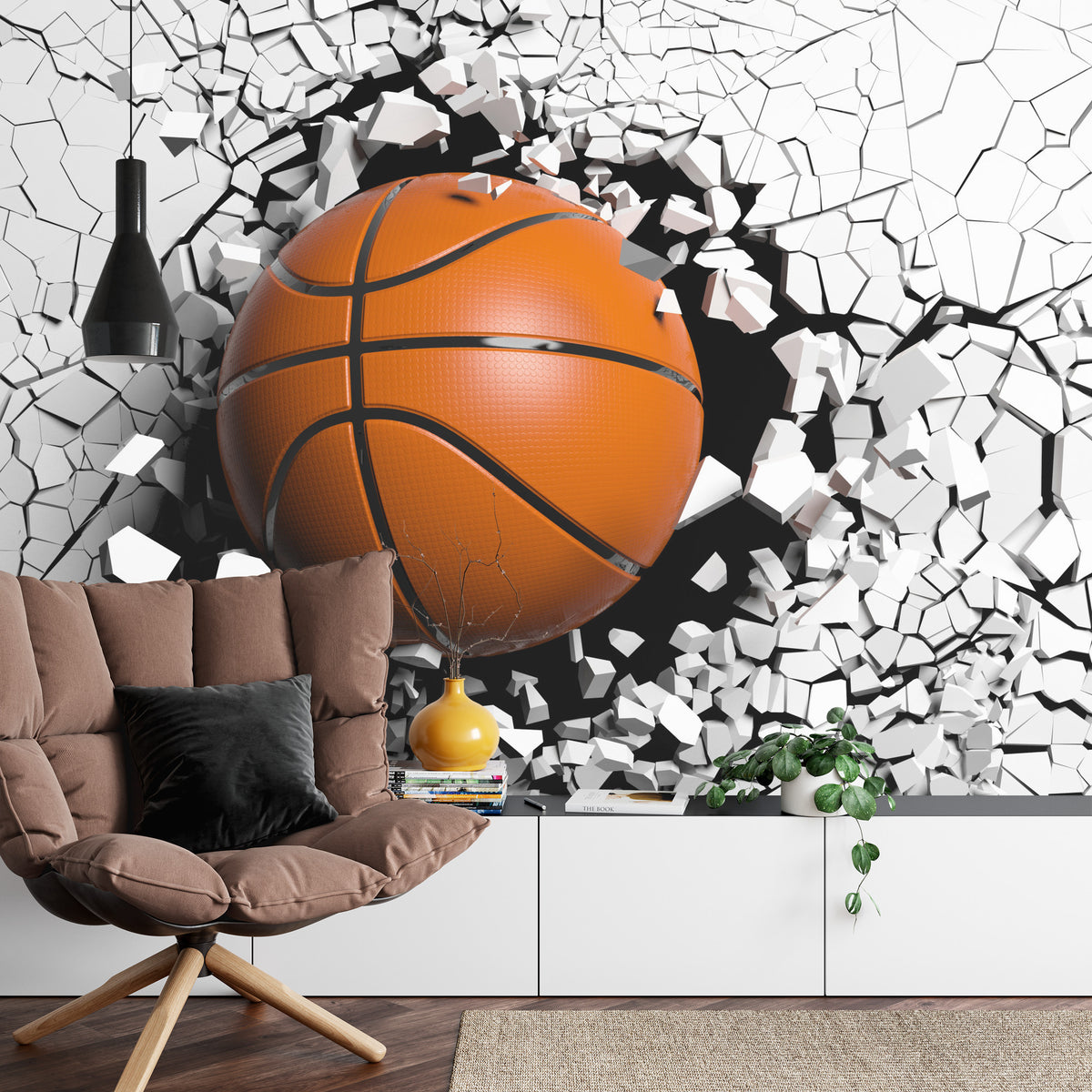 Fototapeta Piłka Koszykowa Niszcząca Mur – aranżacja wnętrza