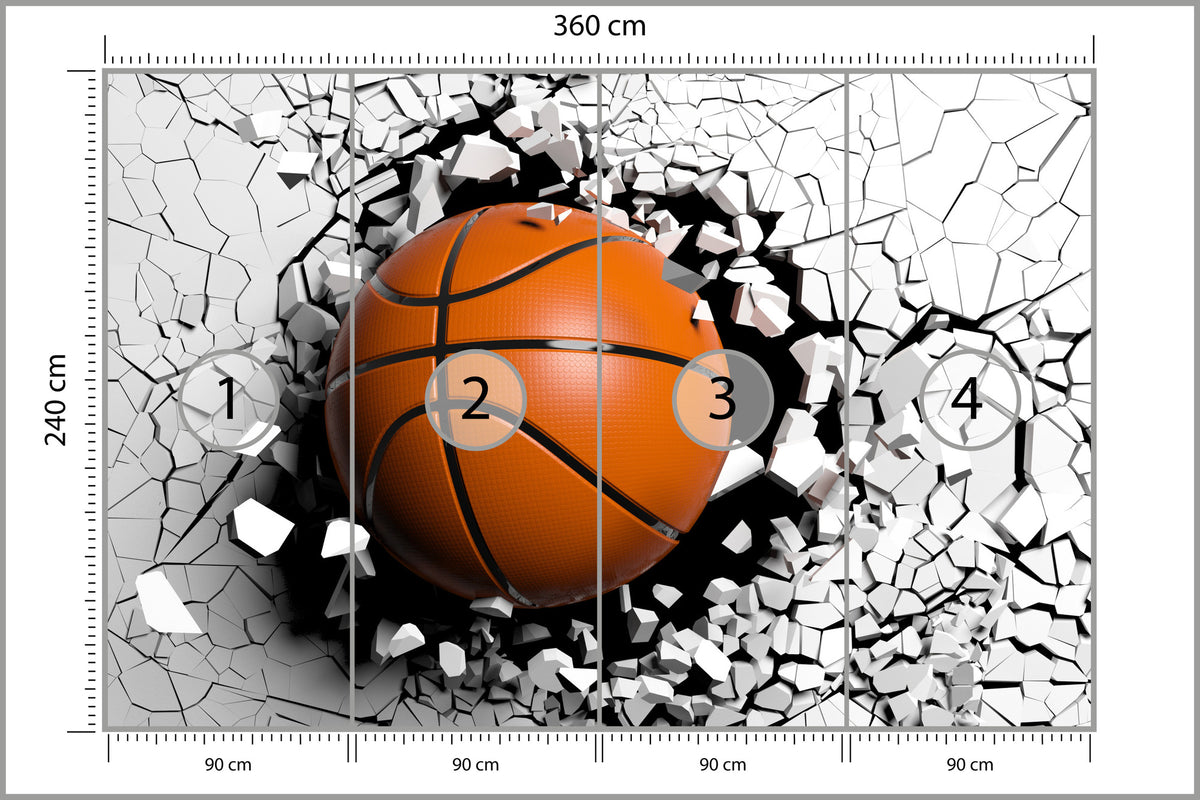Fototapeta Piłka Koszykowa Niszcząca Mur 360 × 240 cm – podgląd kadru