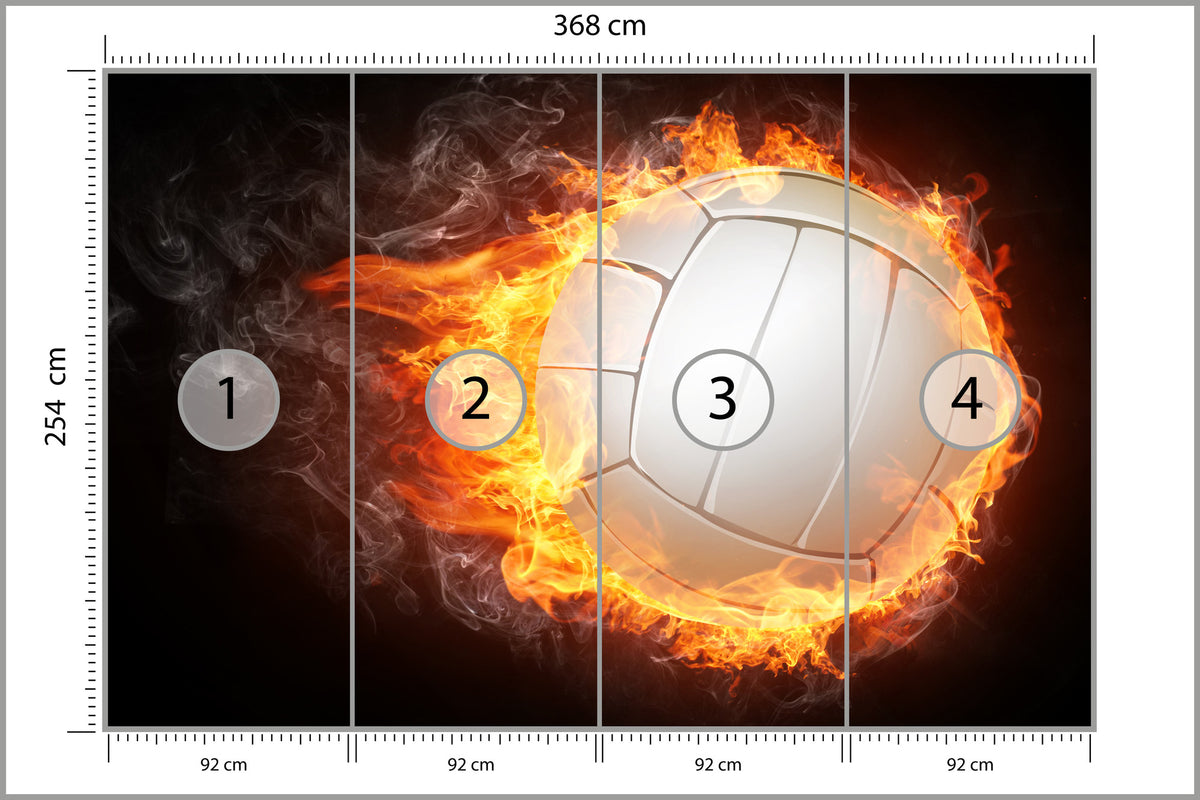 Fototapeta Piłka Siatkowa W Płomieniach 368 × 254 cm – podgląd kadru