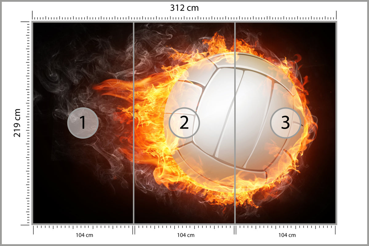 Fototapeta Piłka Siatkowa W Płomieniach 312 × 219 cm – podgląd kadru