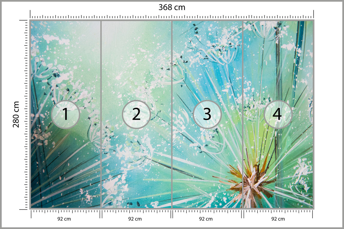Fototapeta Nasiona Dmuchawca Turkusowe Makro 368 × 280 cm – podgląd kadru