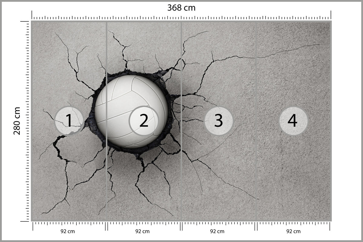Fototapeta Piłka Siatkowa W Betonowej Ścianie 368 × 280 cm – podgląd kadru