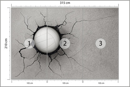 Fototapeta Piłka Siatkowa W Betonowej Ścianie 315 × 210 cm – podgląd kadru