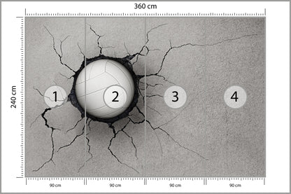 Fototapeta Piłka Siatkowa W Betonowej Ścianie 360 × 240 cm – podgląd kadru