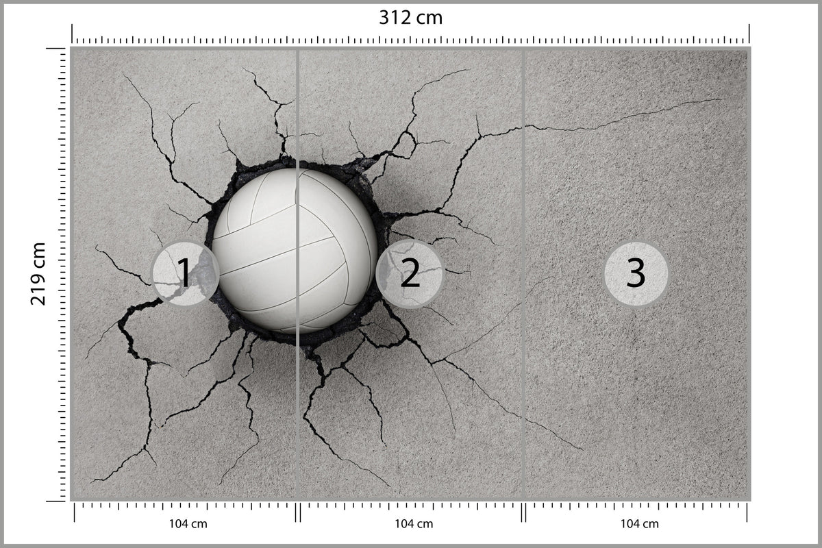 Fototapeta Piłka Siatkowa W Betonowej Ścianie 312 × 219 cm – podgląd kadru
