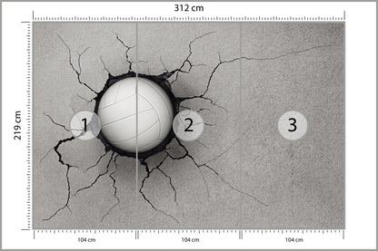 Fototapeta Piłka Siatkowa W Betonowej Ścianie 312 × 219 cm – podgląd kadru