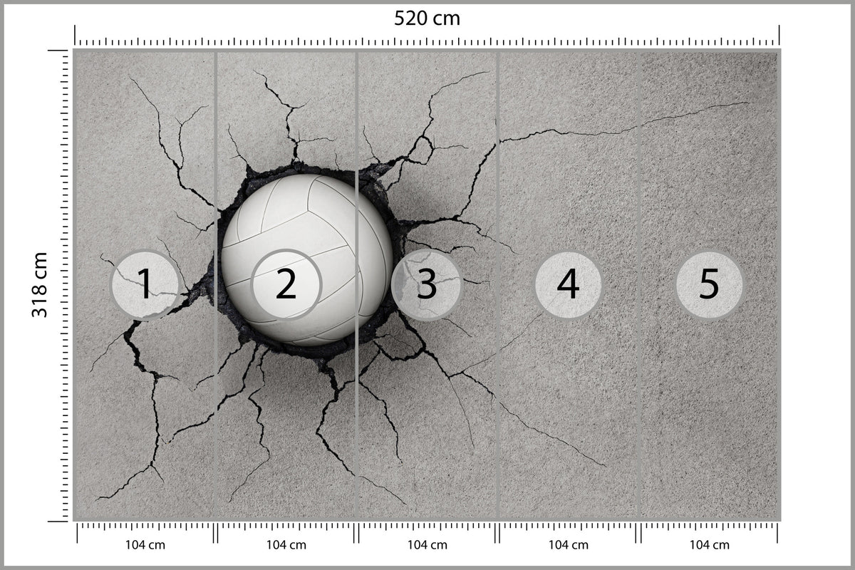 Fototapeta Piłka Siatkowa W Betonowej Ścianie 520 × 318 cm – podgląd kadru