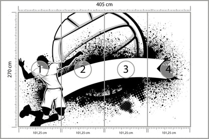 Fototapeta Czarno-Biały Siatkarz Z Piłką 405 × 270 cm – podgląd kadru