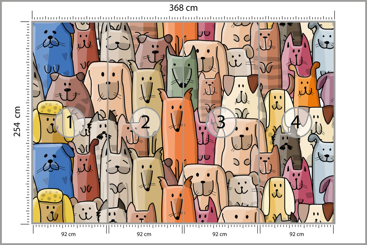 Fototapeta Kolorowe Bajkowe Psy 368 × 254 cm – podgląd kadru