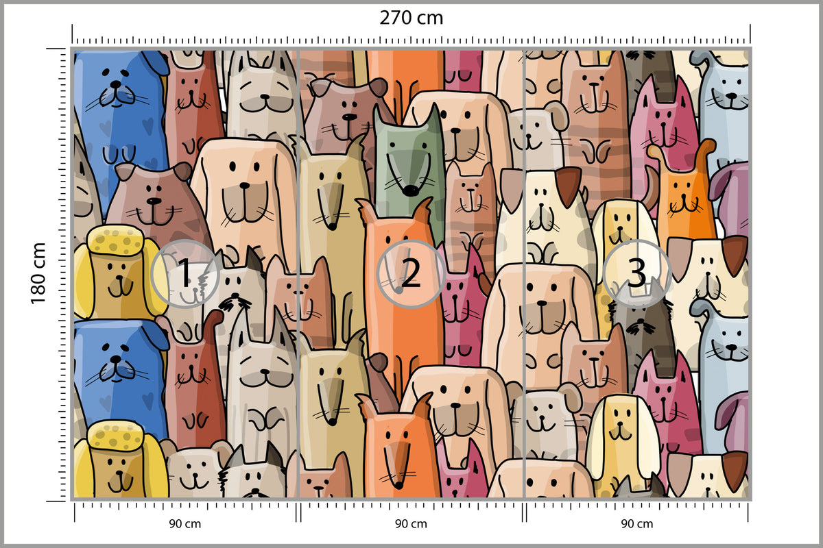 Fototapeta Kolorowe Bajkowe Psy 270 × 180 cm – podgląd kadru