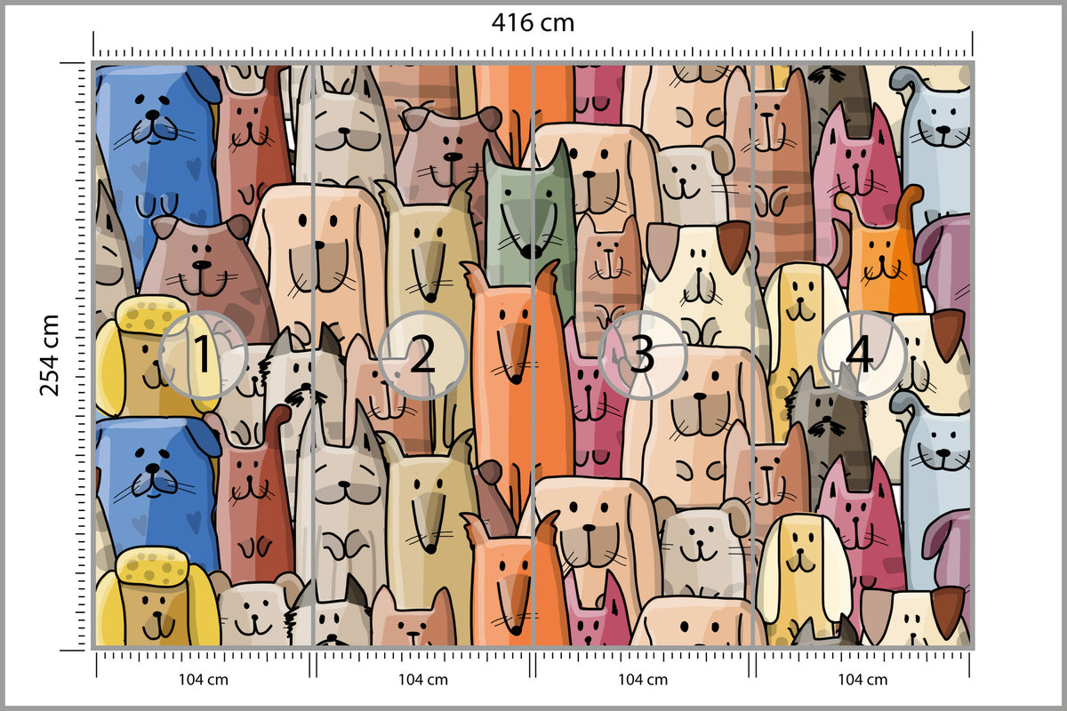 Fototapeta Kolorowe Bajkowe Psy 416 × 254 cm – podgląd kadru