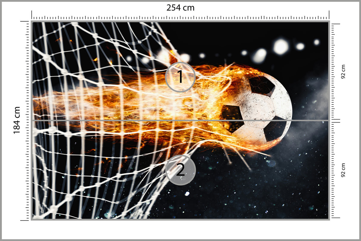 Fototapeta Płonąca Piłka Niszcząca Bramkę 254 × 184 cm – podgląd kadru