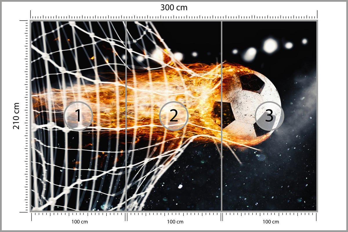 Fototapeta Płonąca Piłka Niszcząca Bramkę 300 × 210 cm – podgląd kadru
