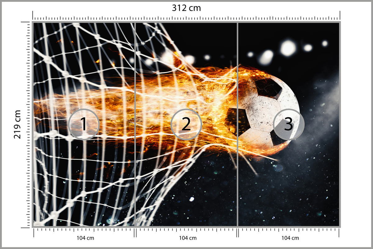 Fototapeta Płonąca Piłka Niszcząca Bramkę 312 × 219 cm – podgląd kadru