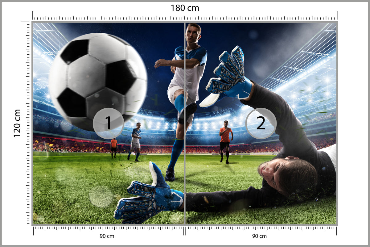 Fototapeta Piłkarz Oddający Strzał Na Bramkę 180 × 120 cm – podgląd kadru