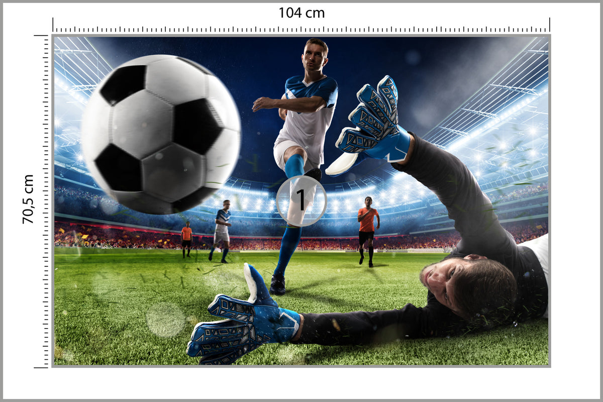 Fototapeta Piłkarz Oddający Strzał Na Bramkę 104 × 70,5 cm – podgląd kadru