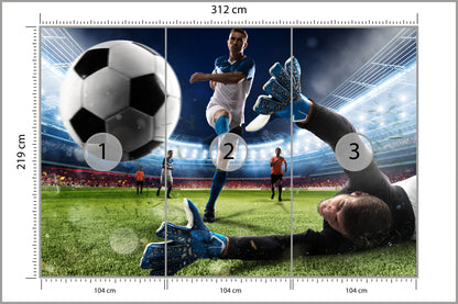 Fototapeta Piłkarz Oddający Strzał Na Bramkę 312 × 219 cm – podgląd kadru