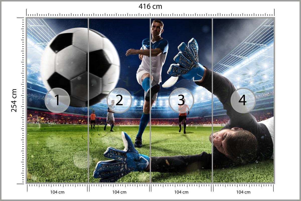 Fototapeta Piłkarz Oddający Strzał Na Bramkę 416 × 254 cm – podgląd kadru