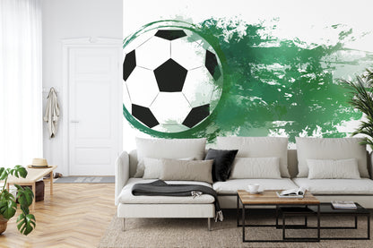 Fototapeta Piłka Nożna Na Zielonej Plamie – aranżacja wnętrza