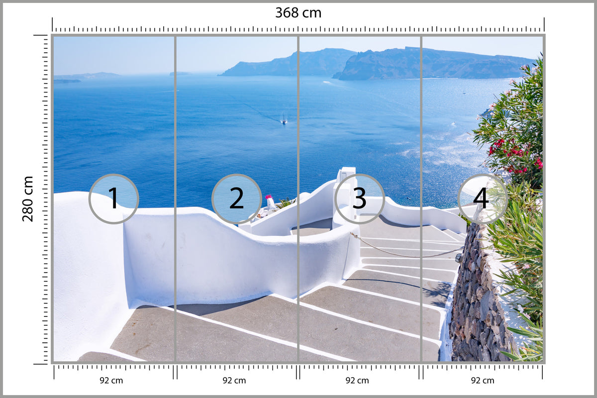 Fototapeta Greckie Schody Na Plażę 368 × 280 cm – podgląd kadru