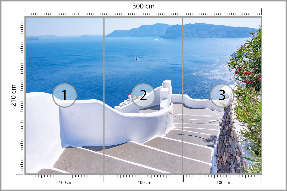 Fototapeta Greckie Schody Na Plażę 300 × 210 cm – podgląd kadru