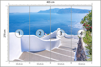 Fototapeta Greckie Schody Na Plażę 405 × 270 cm – podgląd kadru