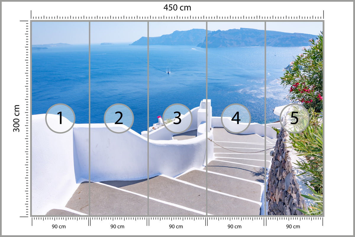 Fototapeta Greckie Schody Na Plażę 450 × 300 cm – podgląd kadru